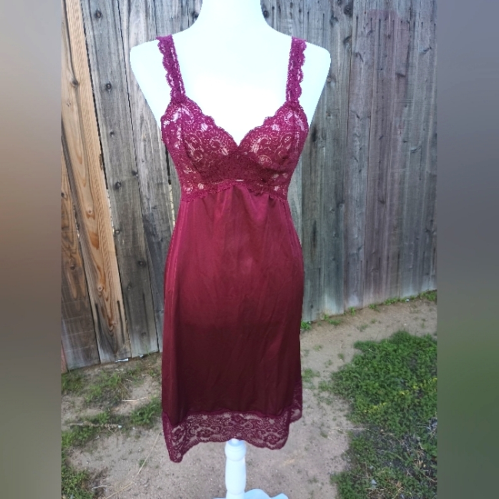 Olga burgundy lace and nylon slip/dress